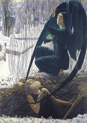 La mort du fossoyeur (The Death of the gravedigger; 1895) by Carlos Schwabe (1866-1926)
