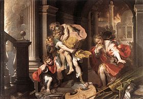 Aeneas flees burning Troy, Federico Barocci, 1598